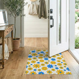 Vibrant Yellow Blue Daisy Floral Area Rug