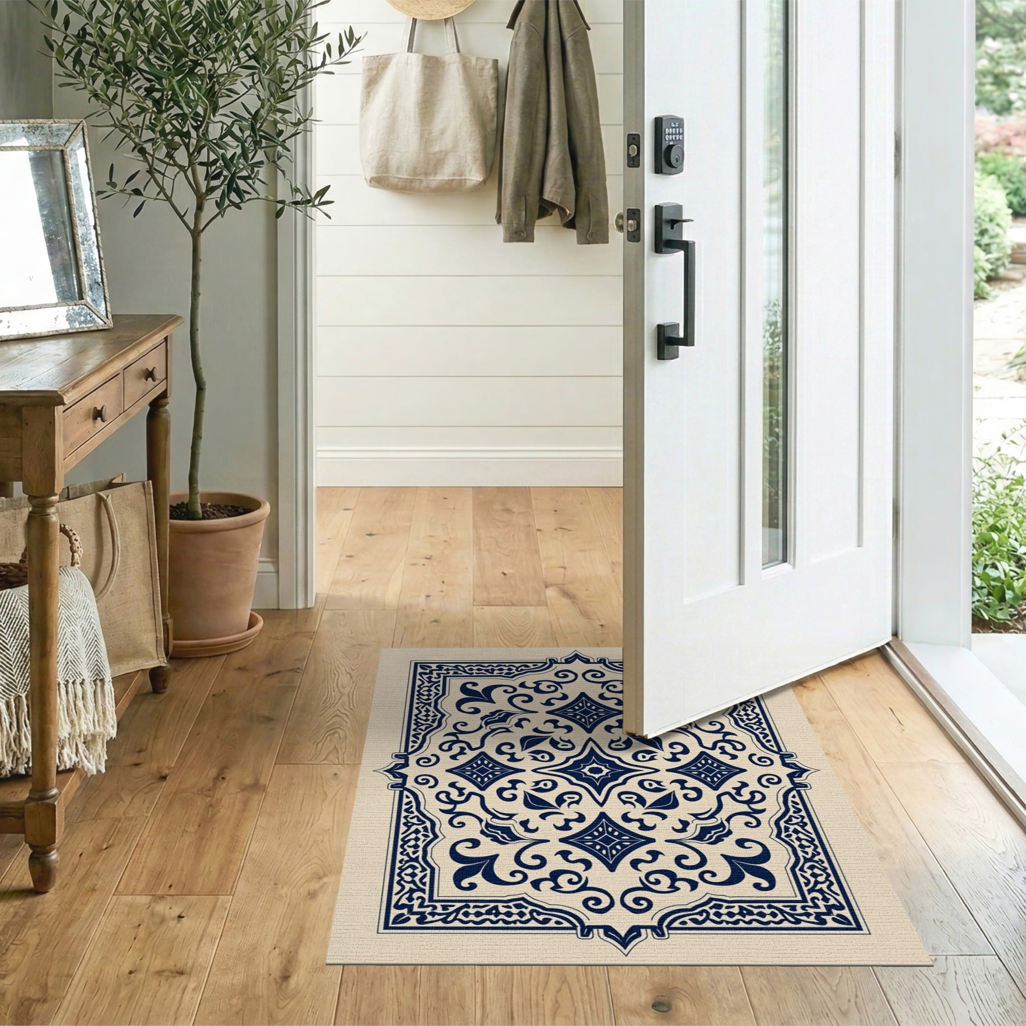 Blue and Teal Navy Ornate Border Persian Area Rug