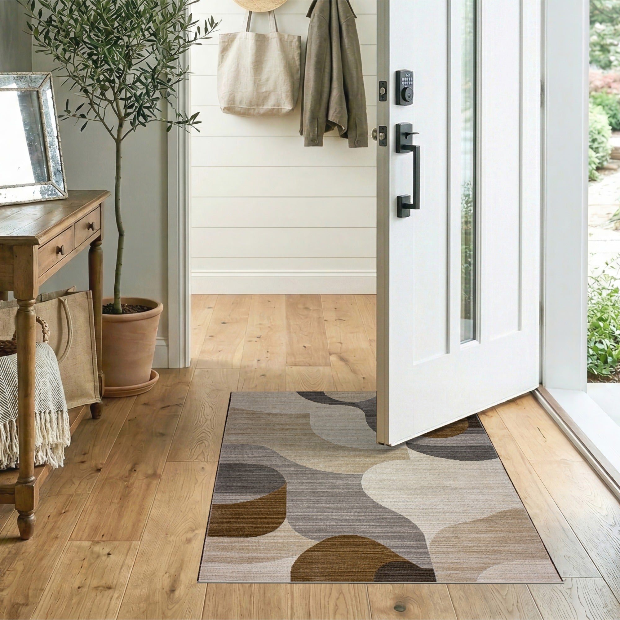 Modern Abstract Beige Grey Geometric Area Rug