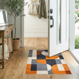 Grey Geometric Modern Area Rug with Orange Accents