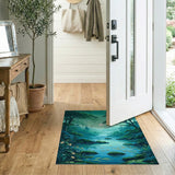 Moonlit Forest River Teal Green Area Rug