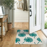Blue and Teal Teal Palm Frond Coastal Area Rug