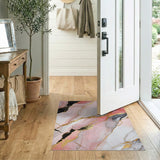 Pink Marble Gold Accents Abstract Area Rug