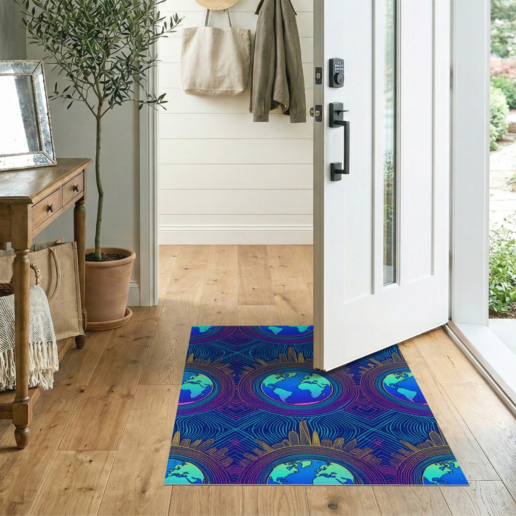 Neon Globe City Geometric Area Rug
