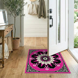 Vibrant Pink Mandala Area Rug with Ornate Black Frame