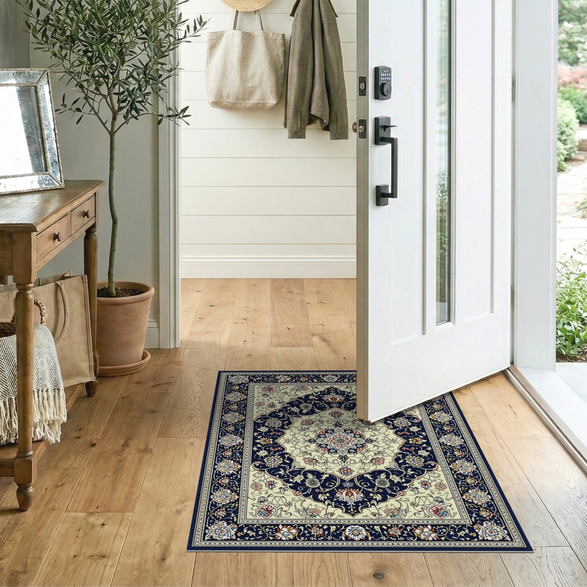 Multi-color and Patterns Traditional Persian Navy Blue Traditional Persian Floral Area Rug