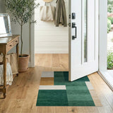 ODIKA Modern Abstract Geometric Washable Area Rug - Emerald Green and Ochre