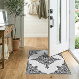 Ornate Black White Persian Floral Border Rug