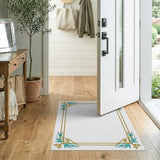 Ornate Teal Leaf Gold Frame Area Rug