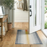 Teal Navy Orange Yellow Striped Area Rug