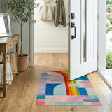 ODIKA Washable Rainbow Abstract Geometric Rug - Low Pile Non-Slip Kids Area Rug