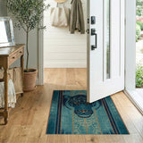 Teal Tiger Face Heritage Tribal Area Rug