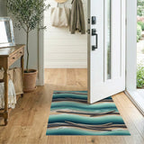 Teal Waves Driftwood Coastal Area Rug