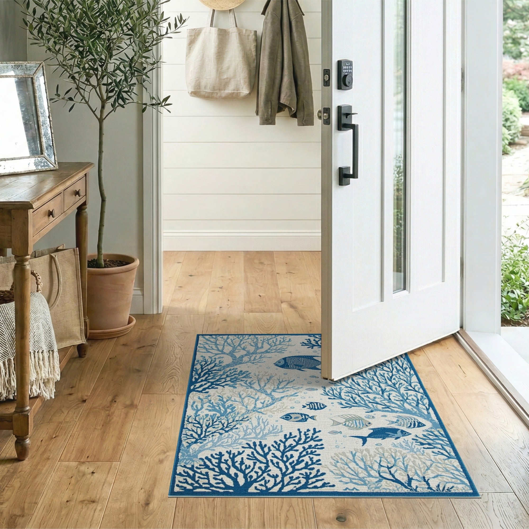 Blue Coral Reef and Fish Coastal Area Rug