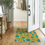 Vibrant Teal Daisy Floral Yellow Area Rug