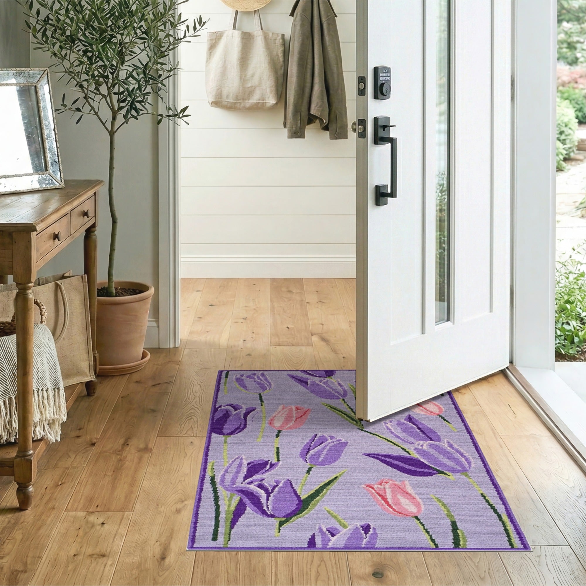 Purple Purple Pink Tulip Floral Area Rug