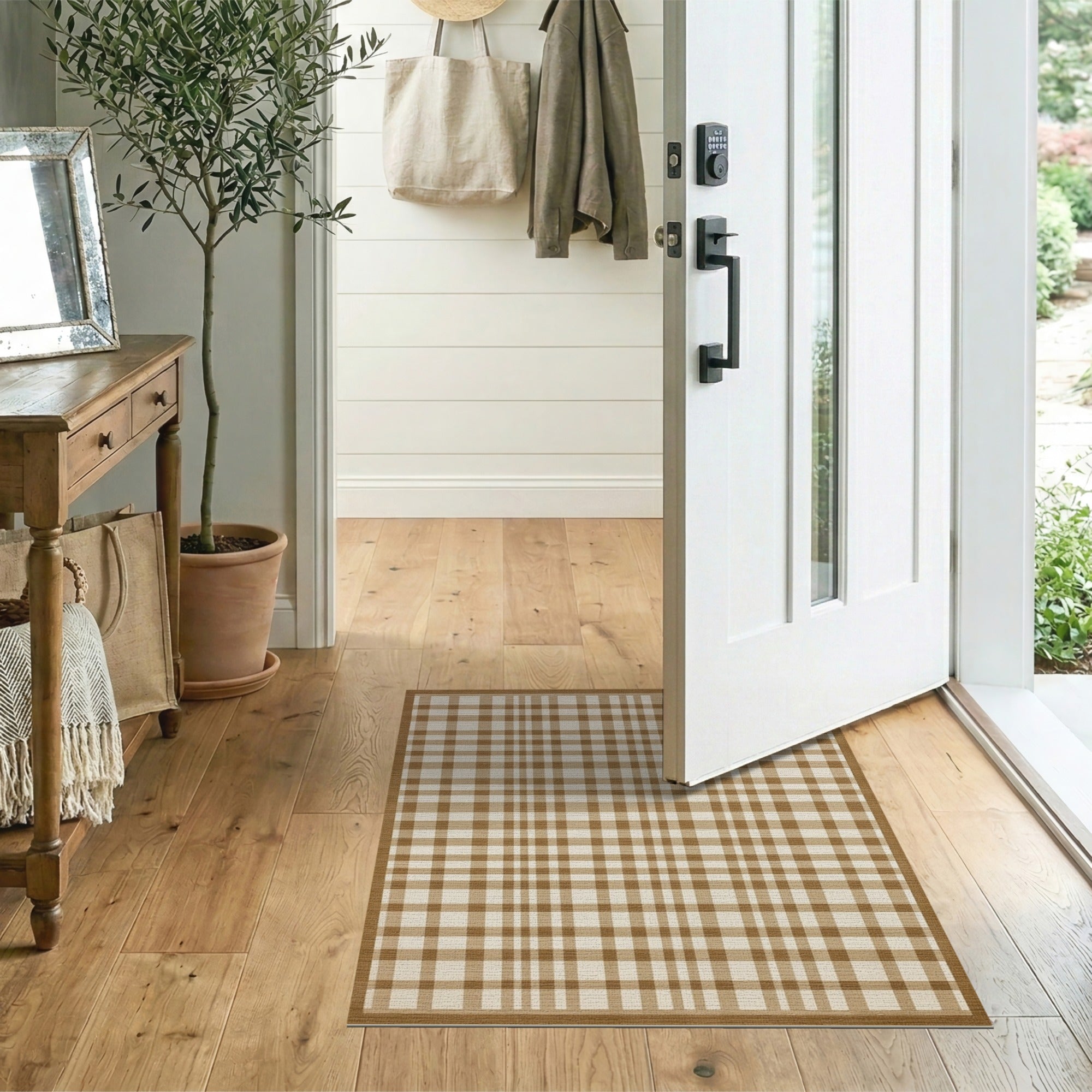 Tan Cream Buffalo Check Area Rug