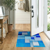 Blue Teal Geometric Abstract Area Rug