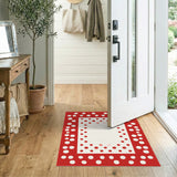 Red Polka Dot Border Geometric Area Rug