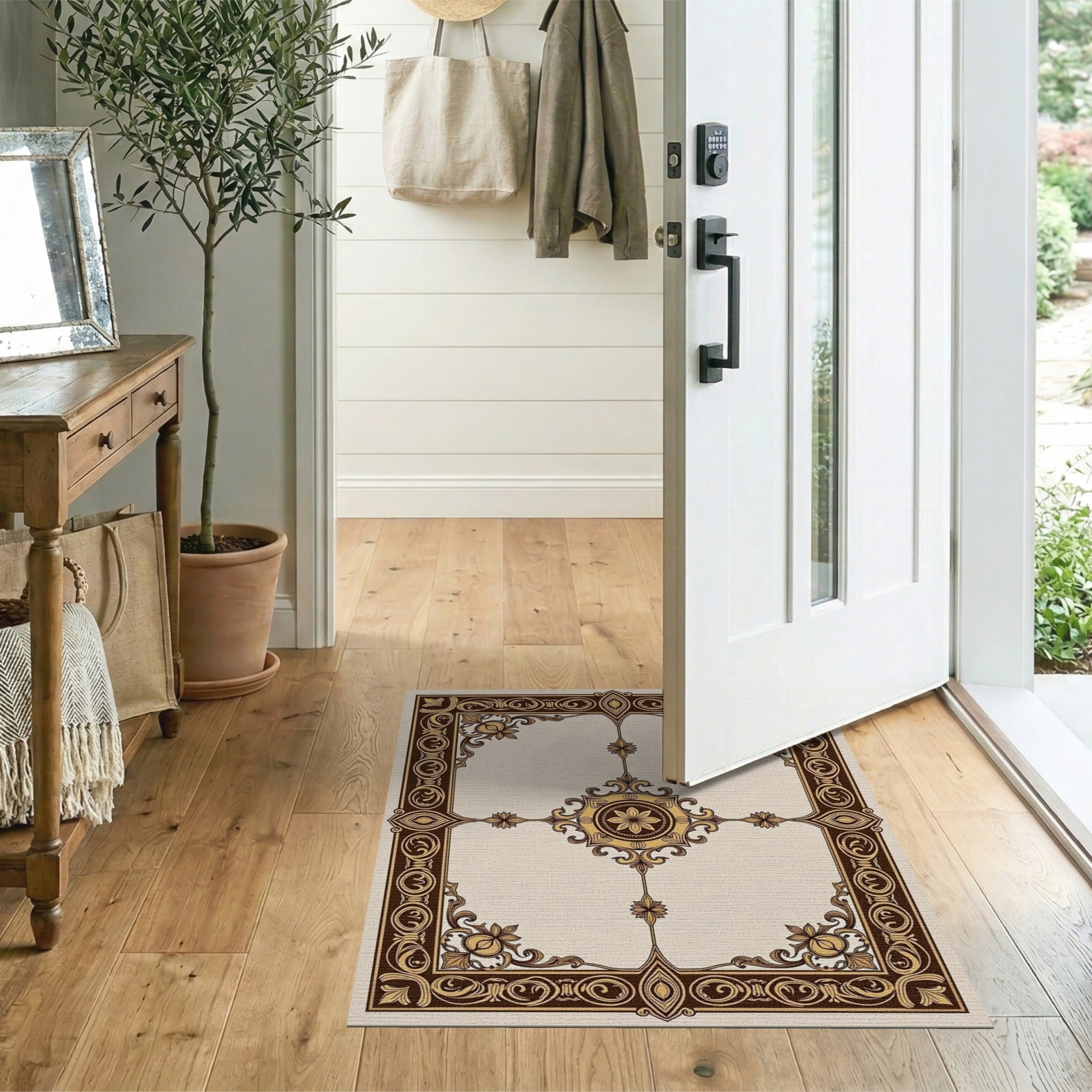 Traditional Persian Ornate Gold Floral Frame Area Rug