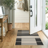 Beige and Neutral Modern Black Beige Striped Area Rug