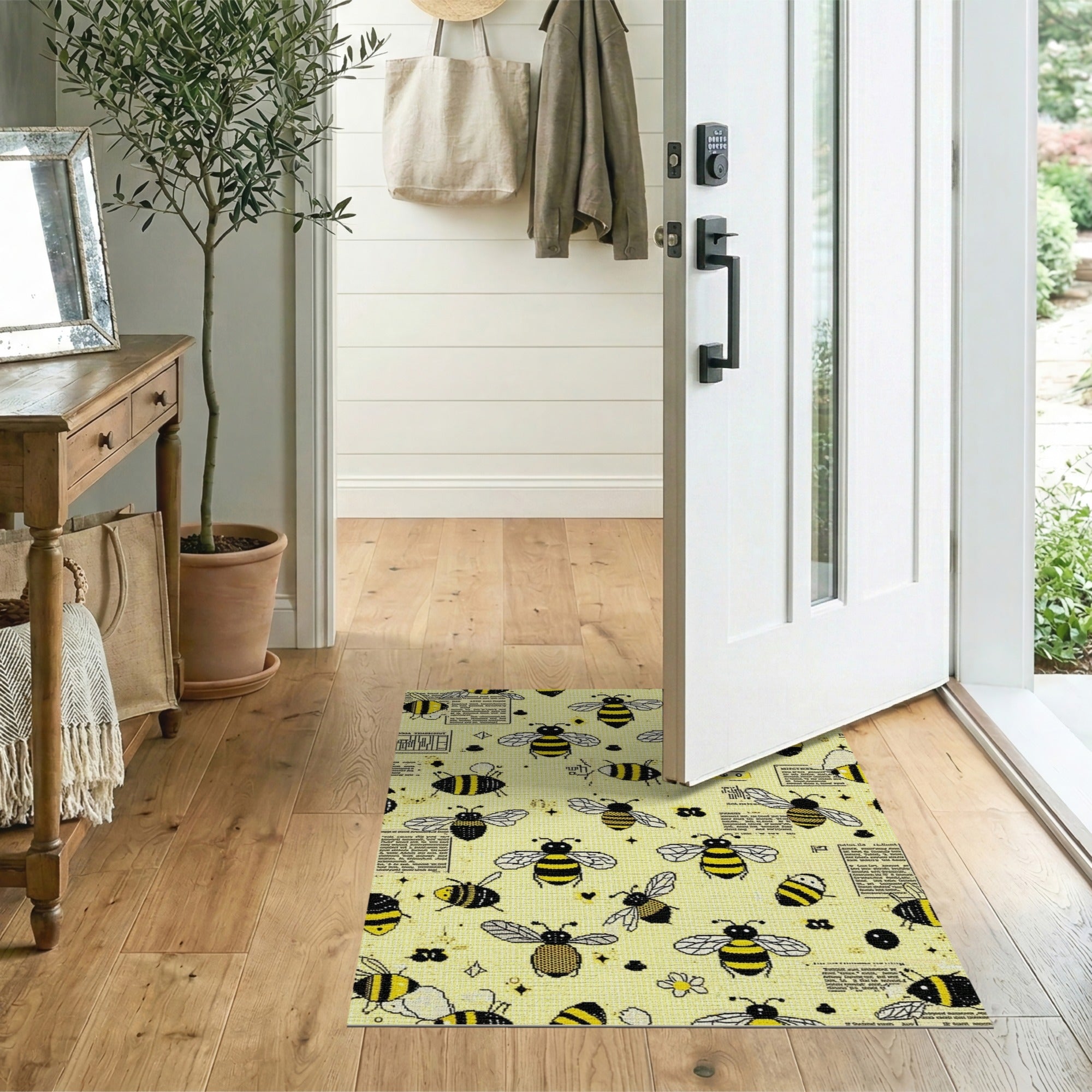 Vintage Bees Cross-Stitch Yellow Area Rug