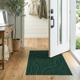 Teal and Gold Abstract Contour Wave Rug