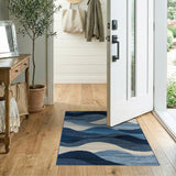 Blue and Teal Navy Blue Abstract Wave Area Rug