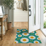 Blue and Teal Teal Daisy Floral Area Rug