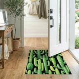 Vibrant Green Cacti on Black Area Rug