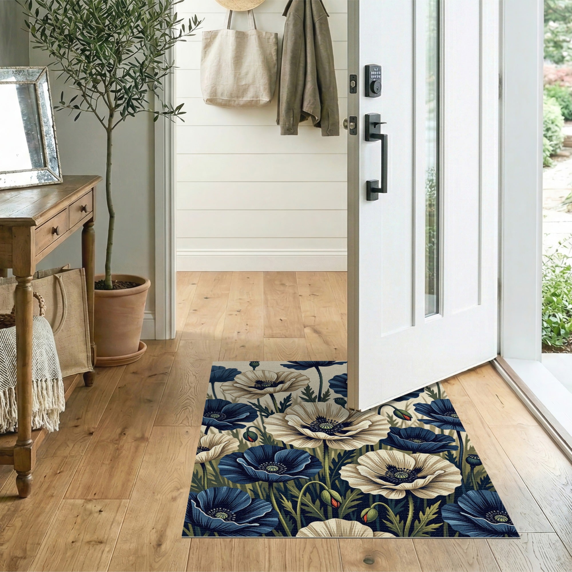 Navy Ivory Poppy Floral Area Rug