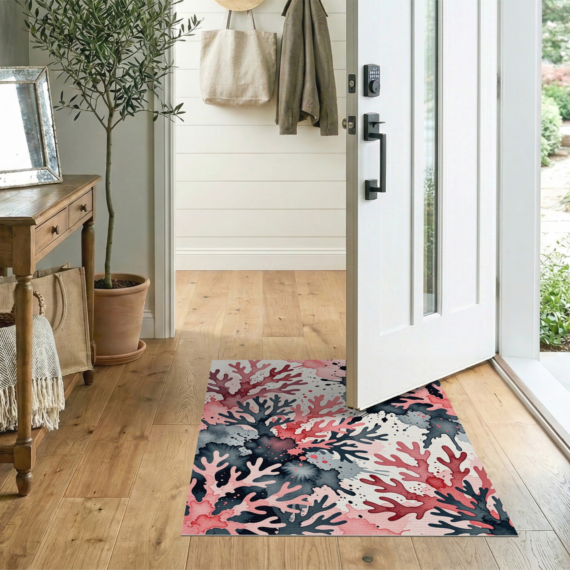 Pink Coral Watercolor Area Rug