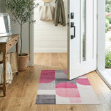 Pink Oval Abstract Geometric Area Rug