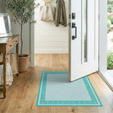 Teal Daisy Border Woven Area Rug