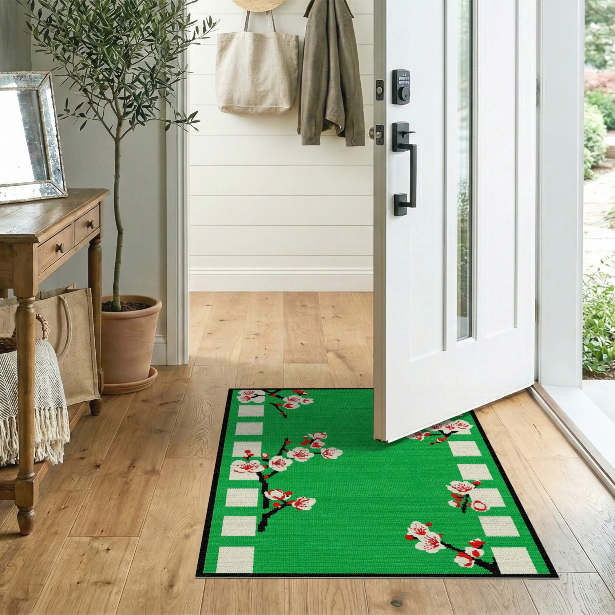 Cherry Blossom Green Area Rug