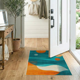 Teal Geometric Abstract Area Rug with Orange Circles