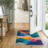 Multi-color and Patterns Vibrant Multi-Color Wave Abstract Area Rug