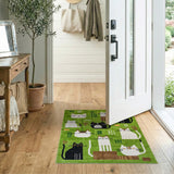 Playful Green Cats Cartoon Area Rug