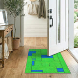 Blue Block Geometric Textured Green Area Rug