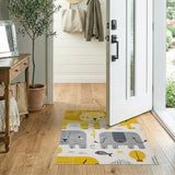 Playful Yellow Lion Elephant Cartoon Kids Rug
