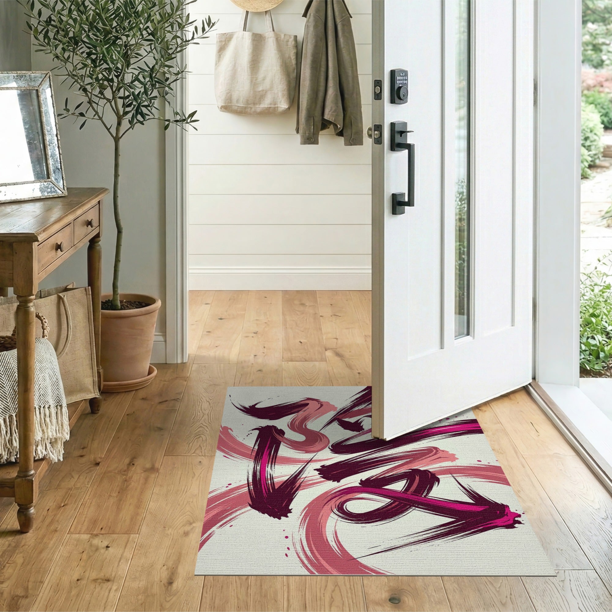 Dynamic Pink Maroon Brush Stroke Abstract Rug