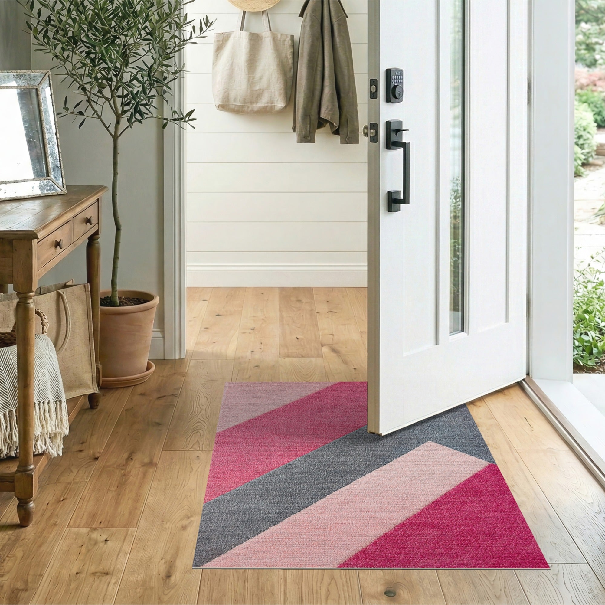 Pink Grey Diagonal Geometric Area Rug