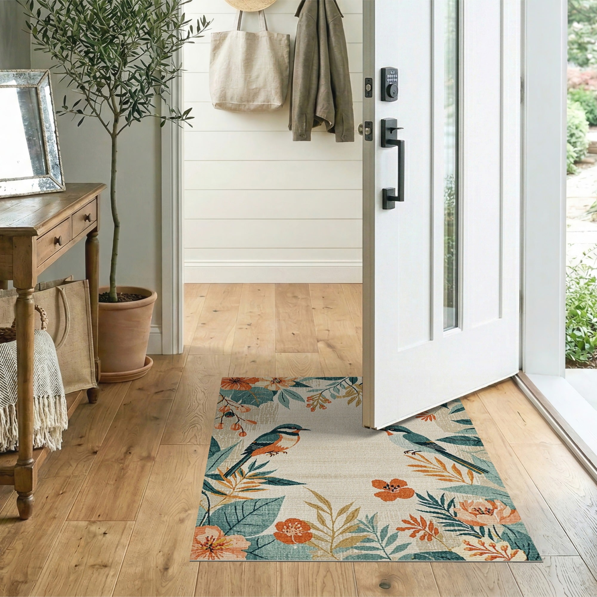 Vintage Birds and Blooms Floral Area Rug