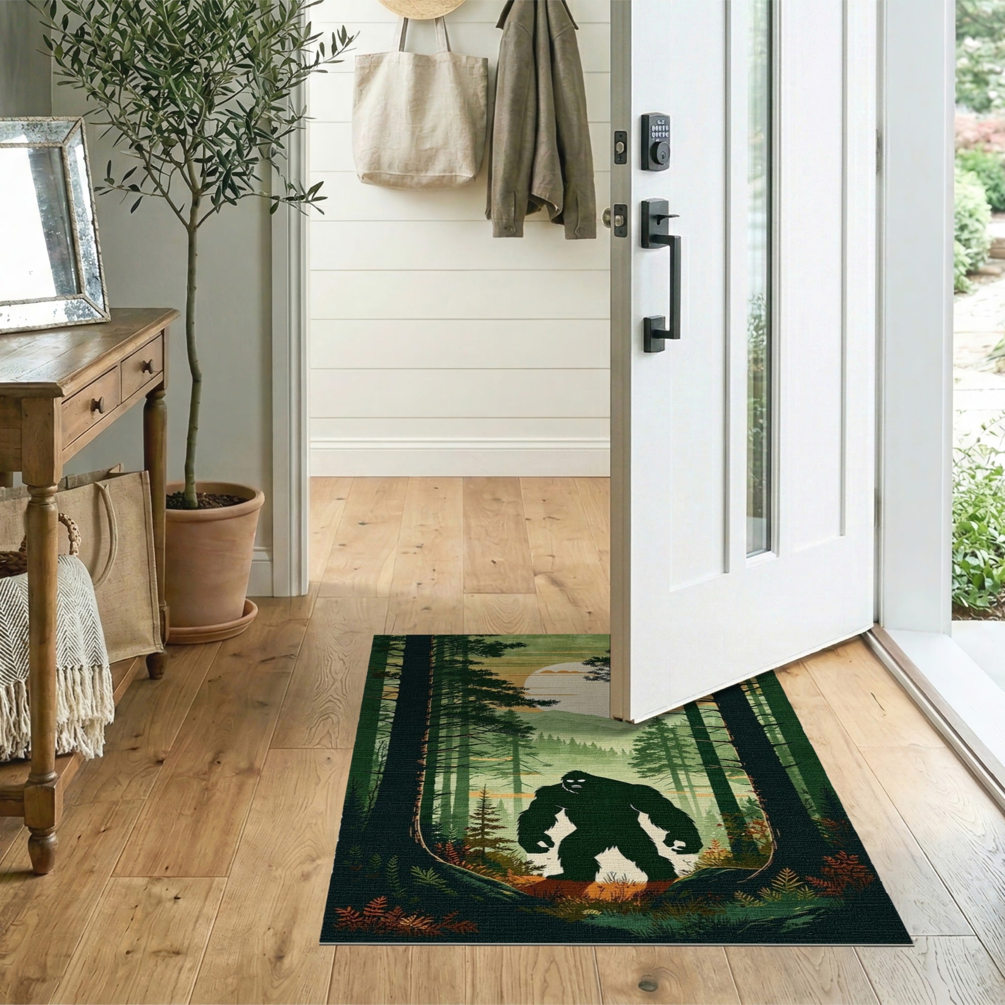 Bigfoot Silhouette Wilderness Forest Rug