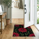Red Red Poinsettia Floral Area Rug on Black