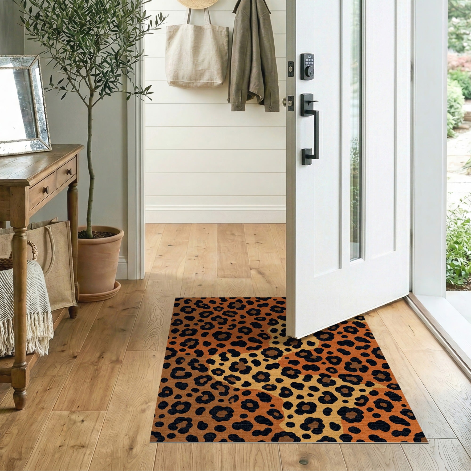 Bold Orange Leopard Print Area Rug