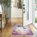 ODIKA Floral Butterfly Pink & Purple Washable Area Rug, Low Pile Non-Slip & Pet Friendly