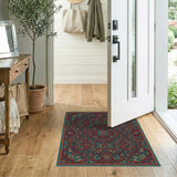 Teal Persian Medallion Area Rug with Gold Floral Accents