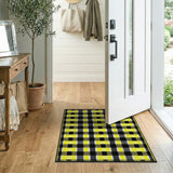 Yellow Black Checkered Distressed Vintage Area Rug