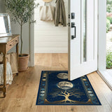 Celestial Moon Phases Golden Tree Navy Rug